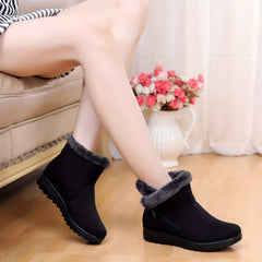 Fur Lined Snow Boots Suede Mid Calf Boots