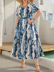  Marble Print Maxi Dress with Belt