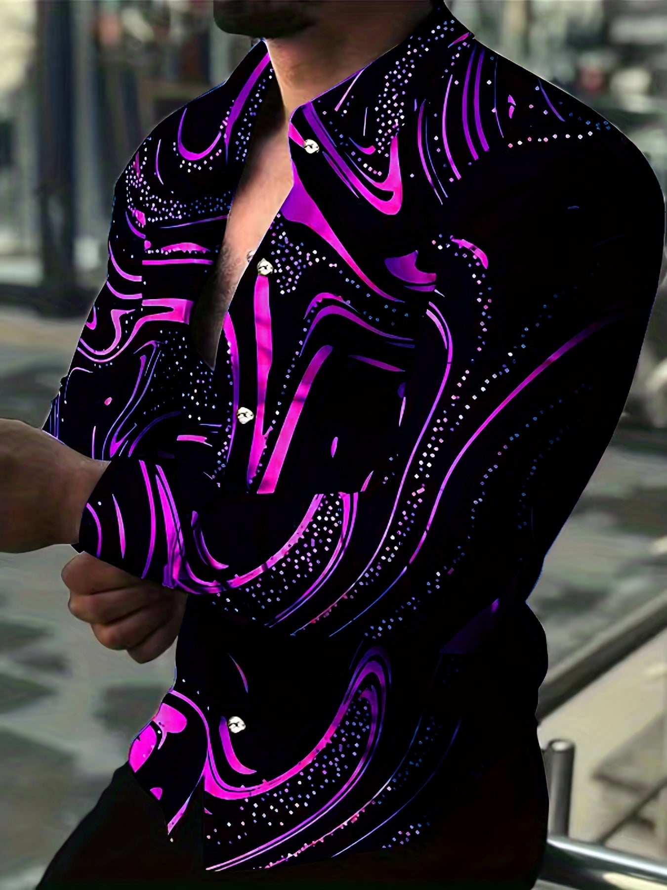 Abstract Print Button Up Shirt