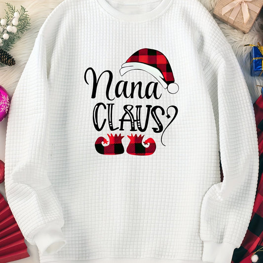 Women's Plus Size Christmas Lounge Top with Plaid Hat Print