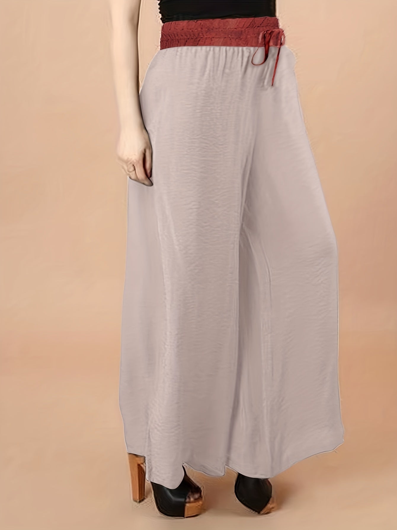  Colorblock Drawstring Wide Leg Trousers