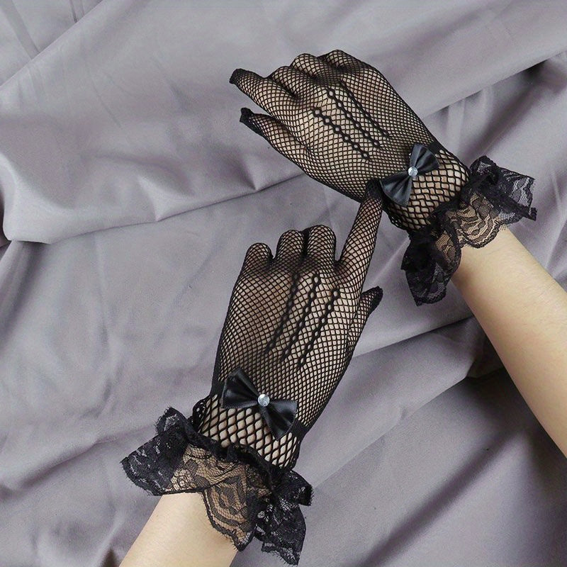 Bow Lace Gloves Translucent Decorative Dress Gloves For Women