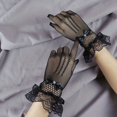 Bow Lace Gloves Translucent Decorative Dress Gloves For Women