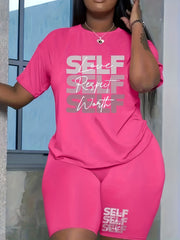  Art Letter Print Tee & Biker Shorts Pajamas Set