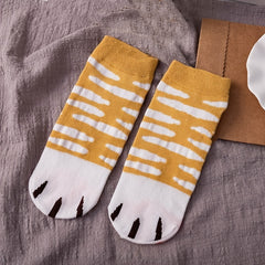 4 Pairs Women Ankle Socks Cat Paw Leopard Print Cotton Low Cut Short Socks