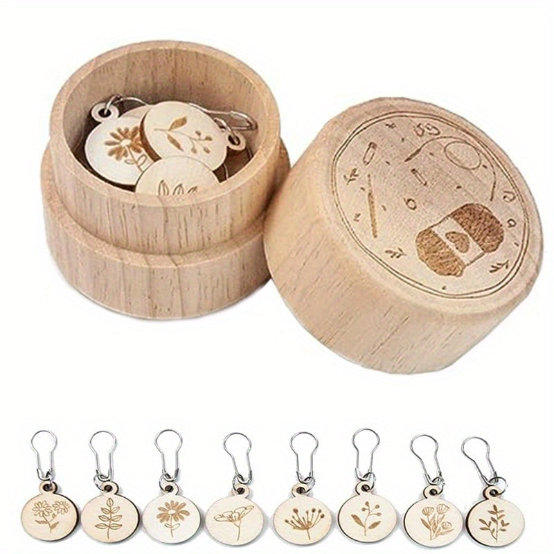 8pcs Wooden Crochet Stitch Markers with Storage Box Knitting Tools Ac