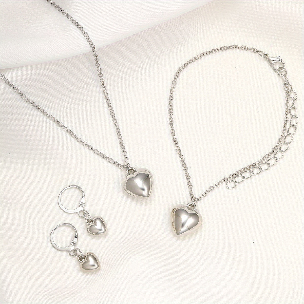 Heart Jewelry Set Pendant Necklace Bracelet Earrings for Women