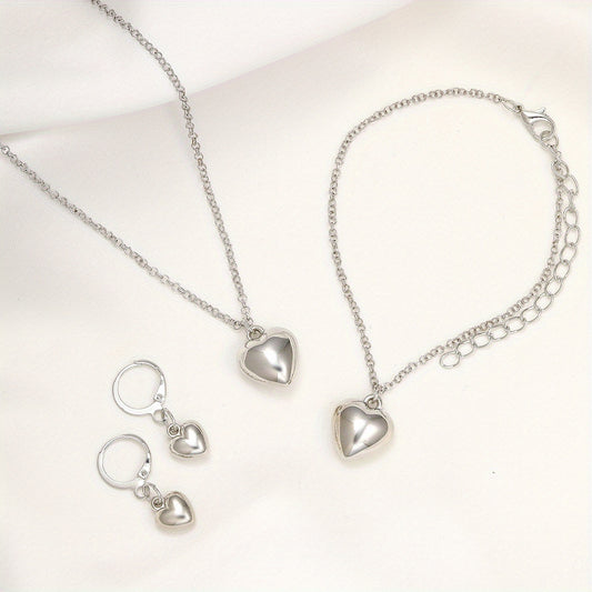 Heart Jewelry Set Pendant Necklace Bracelet Earrings for Women