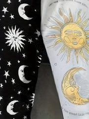  Sun & Moon Print Elastic High Rise Jogger Trousers with Pockets