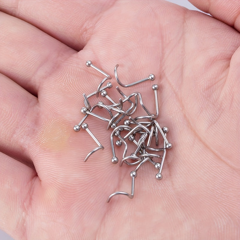 50Pcs Stainless Steel Nose Studs Ring Set Body Piercing Jewelry