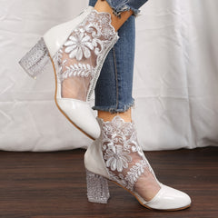 Floral Print Lace Ankle Boots High Heel Shoes