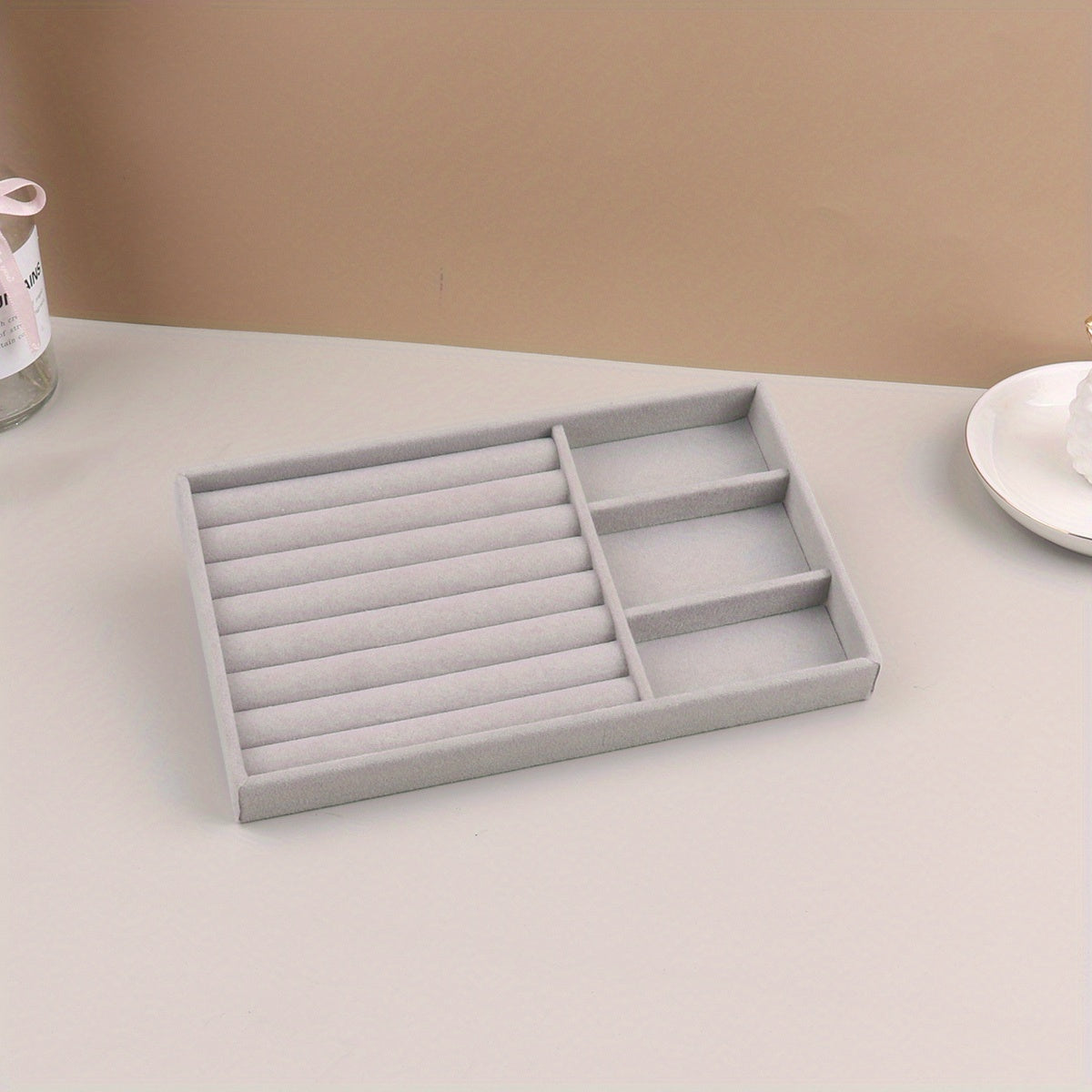 Grey Velvet Jewelry Tray Display Organizer