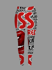  Lip & Letter Print High Rise Leggings