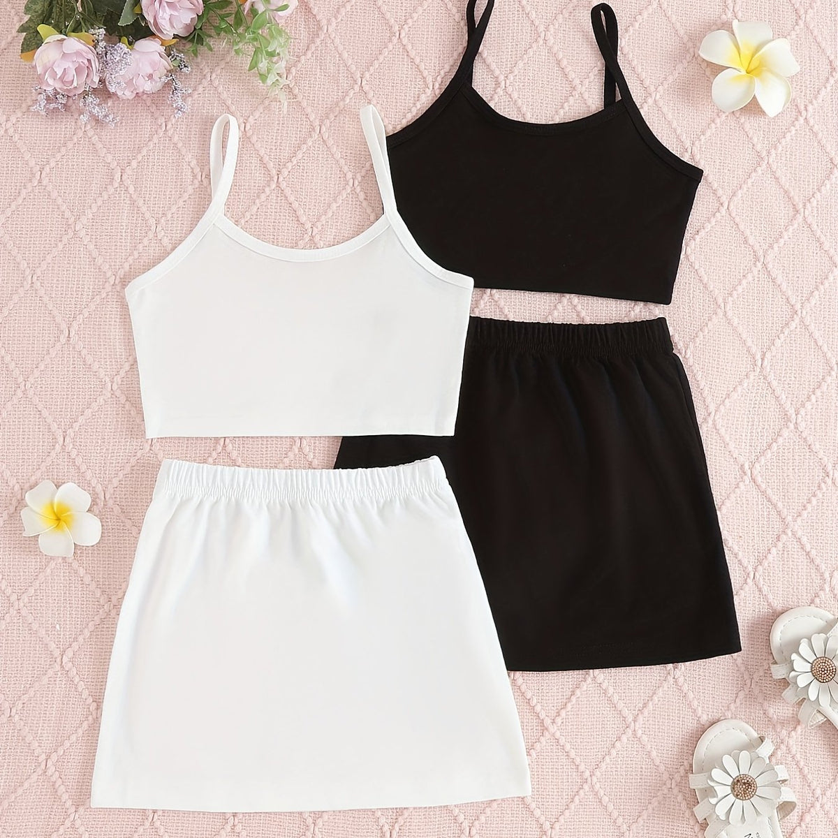 Girls Casual Tank Top and Skirt Set Sleeveless Solid