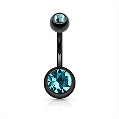 14GA Titanium Steel Double CZ Barbell Belly Button Ring