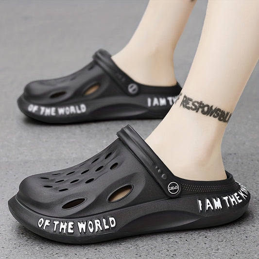 Men's Alphabet Detail Lightweight Comfy Clogs Hollow Out Non Slip Garden Shoes