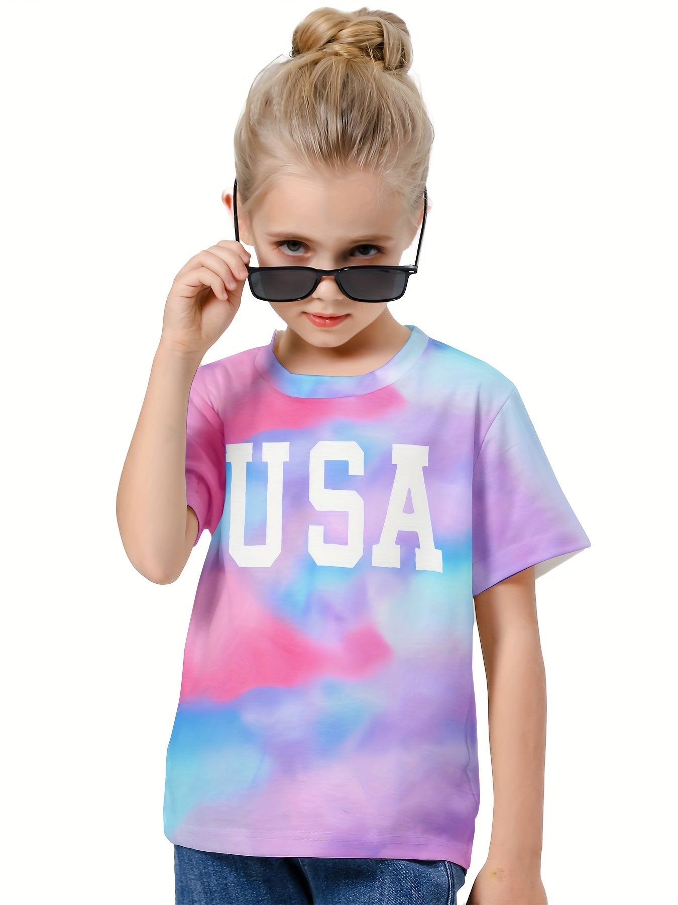 Girls Boys 3D Tie Dye Letter Graphic Short Sleeve T shirt
