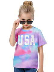 Girls Boys 3D Tie Dye Letter Graphic Short Sleeve T shirt