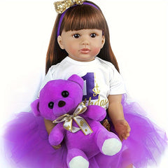 22" Realistic Silicone Vinyl Reborn Girl Doll in Purple Chiffon Dress