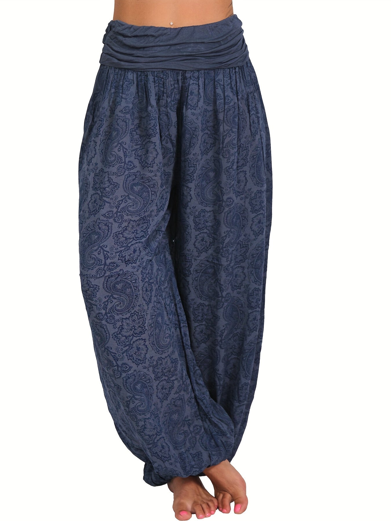  Boho Paisley Print Ruched Loose Fit Baggy Pants