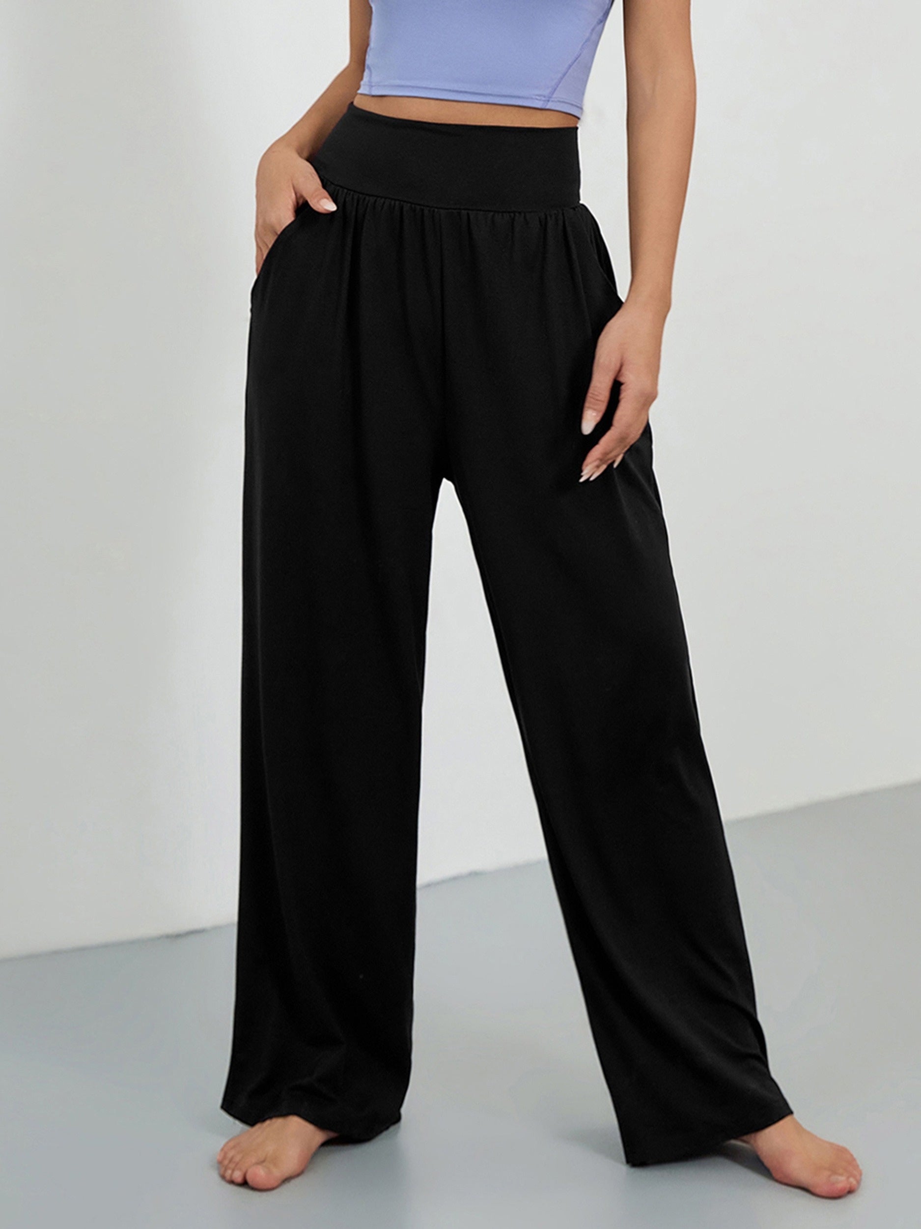 Wide Leg Casual Pants Elastic Waist Yoga Running Loose Pants
