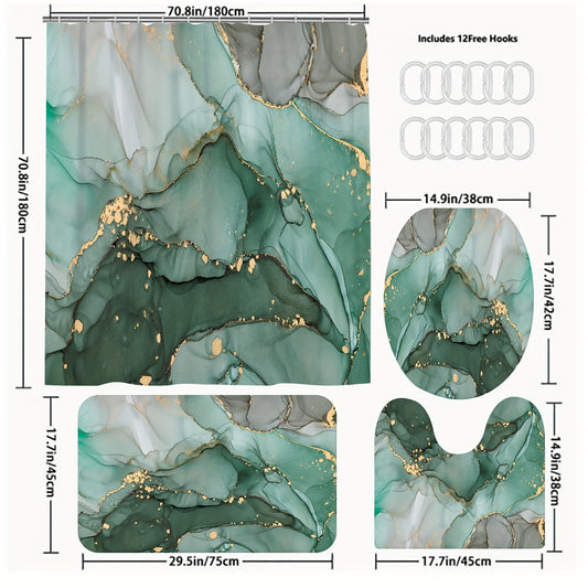 Waterproof Marble Shower Curtain & Bathroom Rug Set