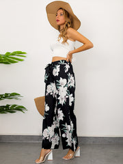 Floral Print Wide Leg Pants with Tie Waist
