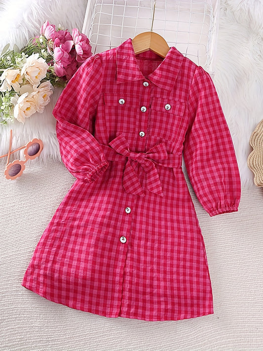 Vibrant Plaid Collar Casual Tunic Shirt Dress