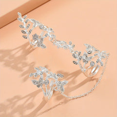 Leaf Shape Mittens Finger Ring Inlaid Rhinestone Finger Jewelry