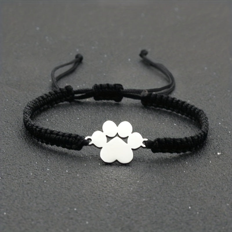 Adjustable Stainless Steel Dog Paw Bracelet for Men