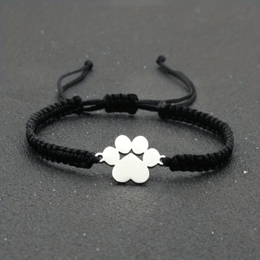 Adjustable Stainless Steel Dog Paw Bracelet for Men