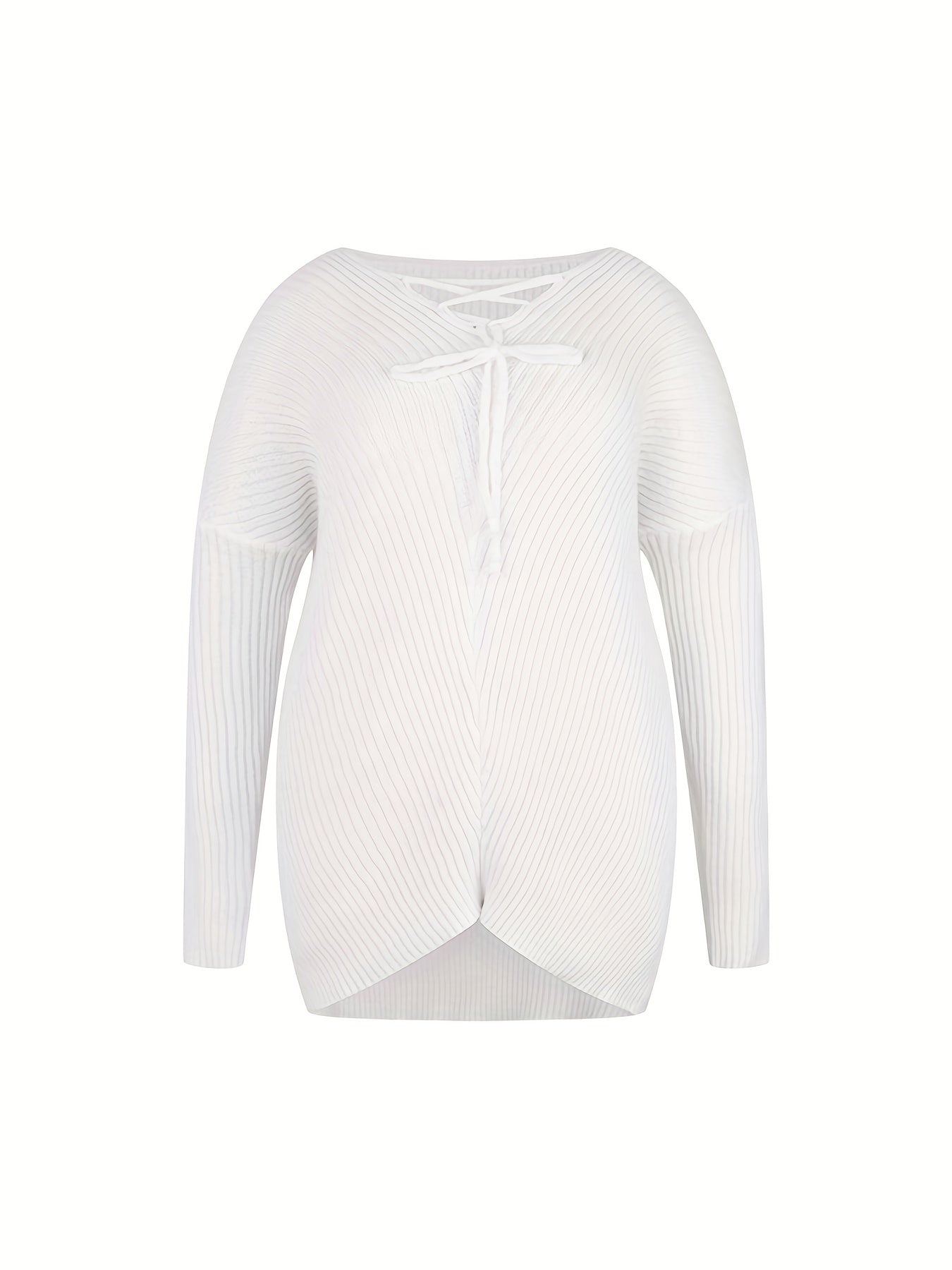  Women's Ribbed Pullover Sweater with Lace Up Drawstring