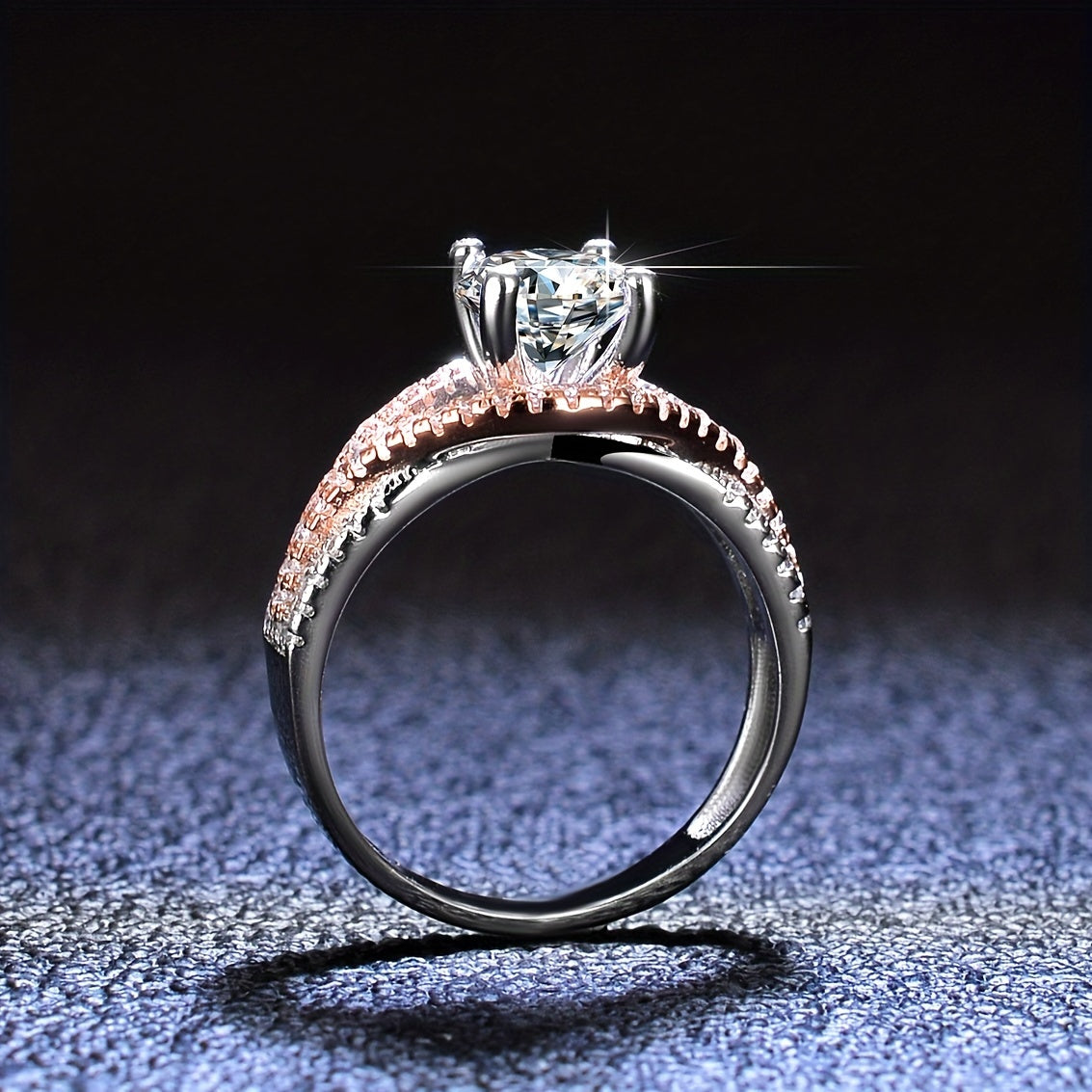 Moissanite Diamond Ring Women's Two Tone Split Band