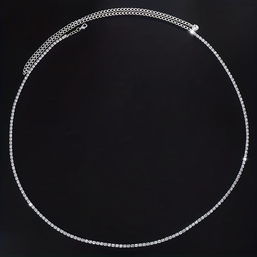 Rhinestone Thin Waist Chain Sparkly Metal Belly Chain Dress Girdle Y2K