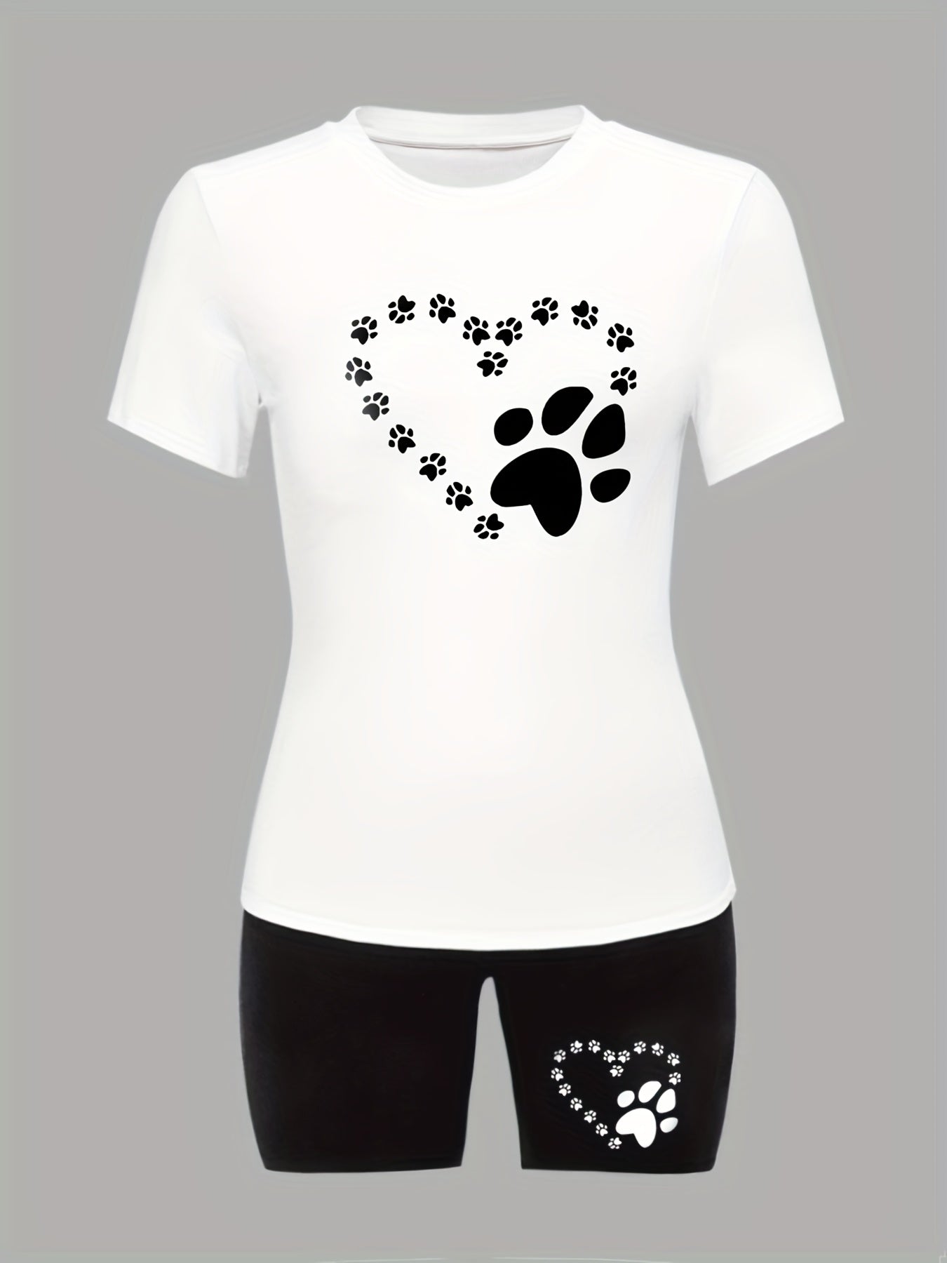 Women's Plus Dog Footprint Print Tee & Shorts Set