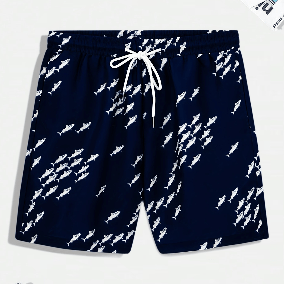 Men's Fish Graphic Drawstring Beach Shorts for Summer