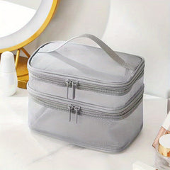 Portable Mesh Double Layer Cosmetics Bag - Large Capacity Toiletry Bag