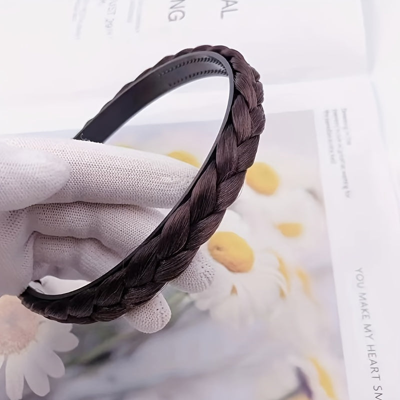 Synthetic Hair Braided Headband Wide Plaited Braids Elastic Stret