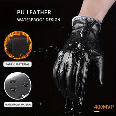Winter Thermal PU Leather Touch Screen Waterproof Gloves for Cycling Ski