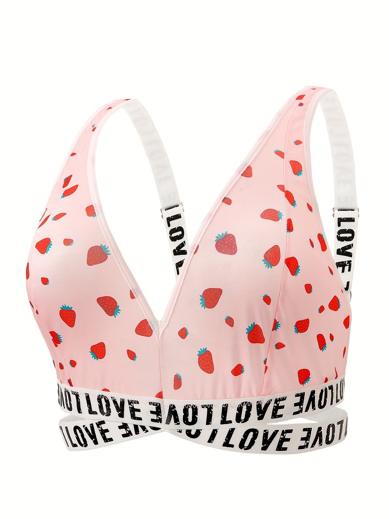  Strawberry Print Cross Front Bra & Underwear Set
