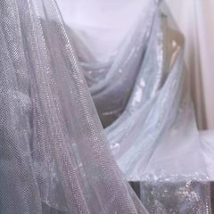 Pearl Silvery Hollow Mesh Perspective Fabric for Wedding Dress
