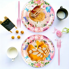 Butterfly Theme Party Set: Plates, Napkins, Tablecloth, Forks & Decorations