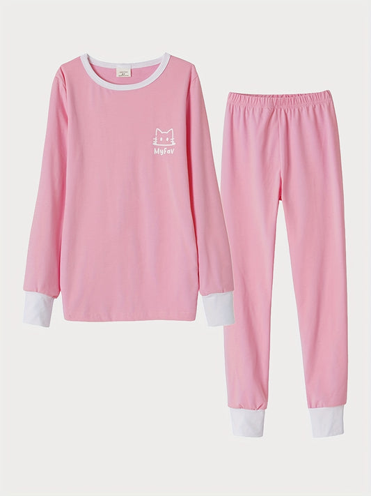 Kid's Cat Face Pajama Set Long Sleeve Top & Pants MY FAV Loungewear