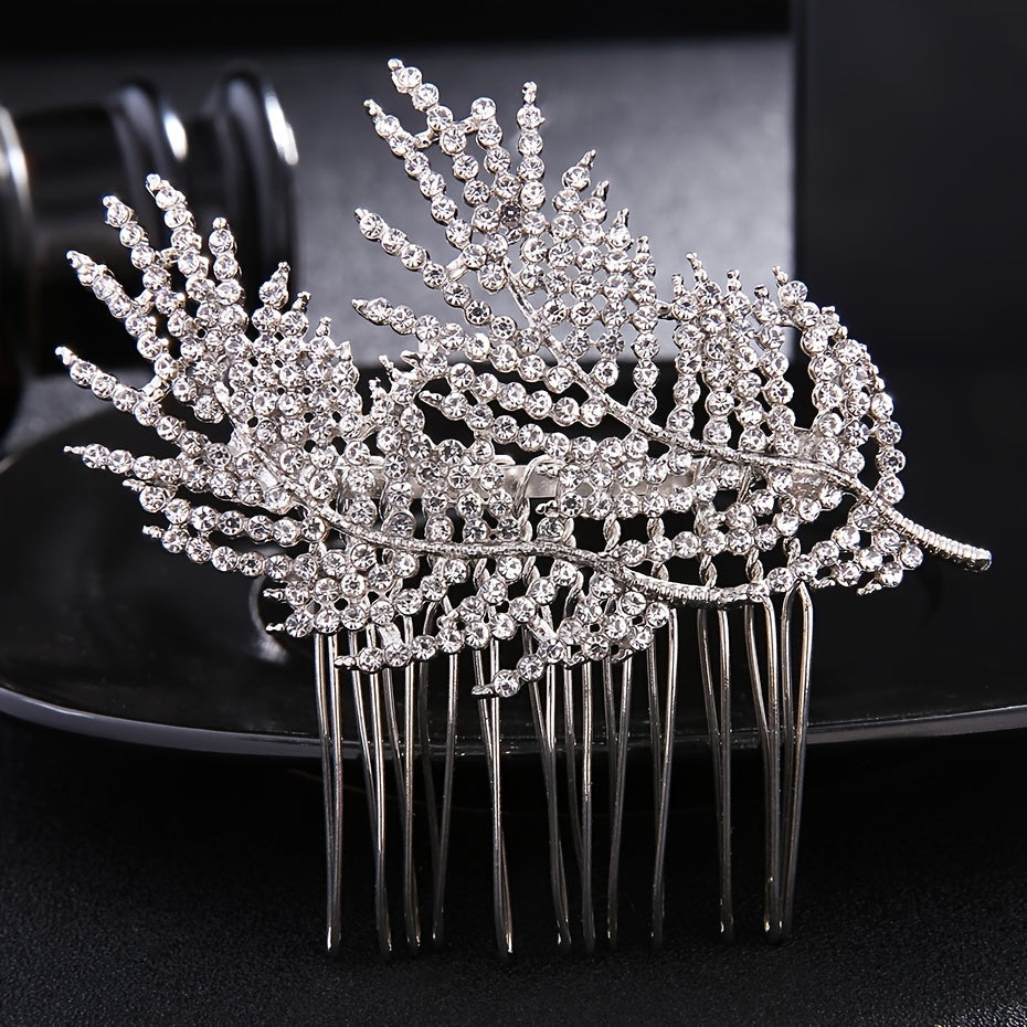 Crystal Hair Comb Silvery Rhinestones Bridal Leaf Hair Comb