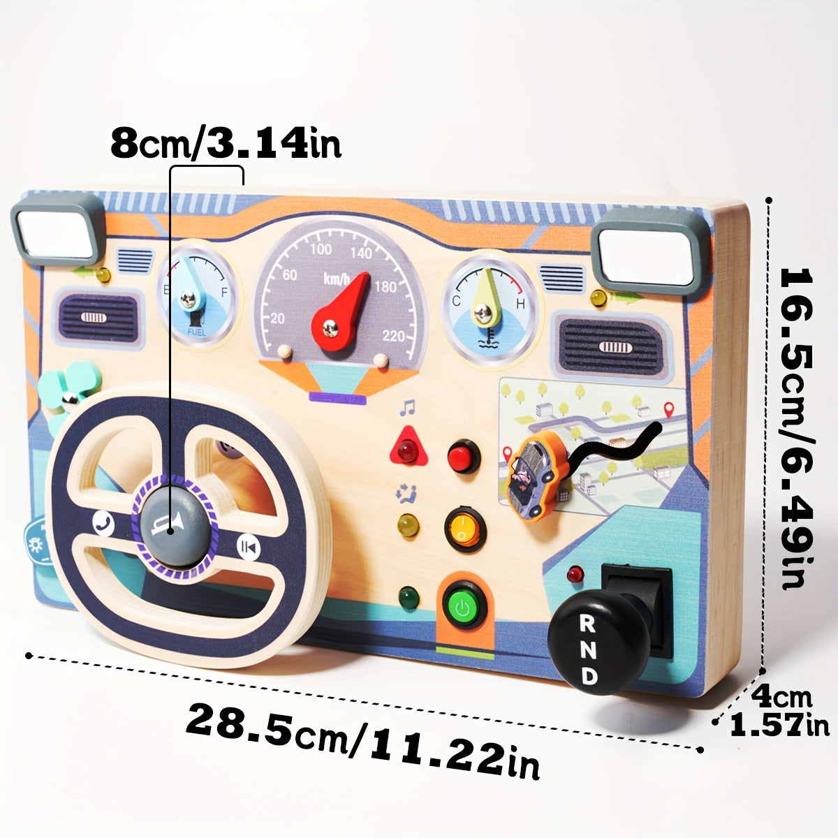 Wooden Busy Board Sensory Toys with Light Switch Steering Wheel