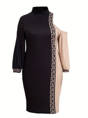  Geometric Print One Shoulder Midi Dress