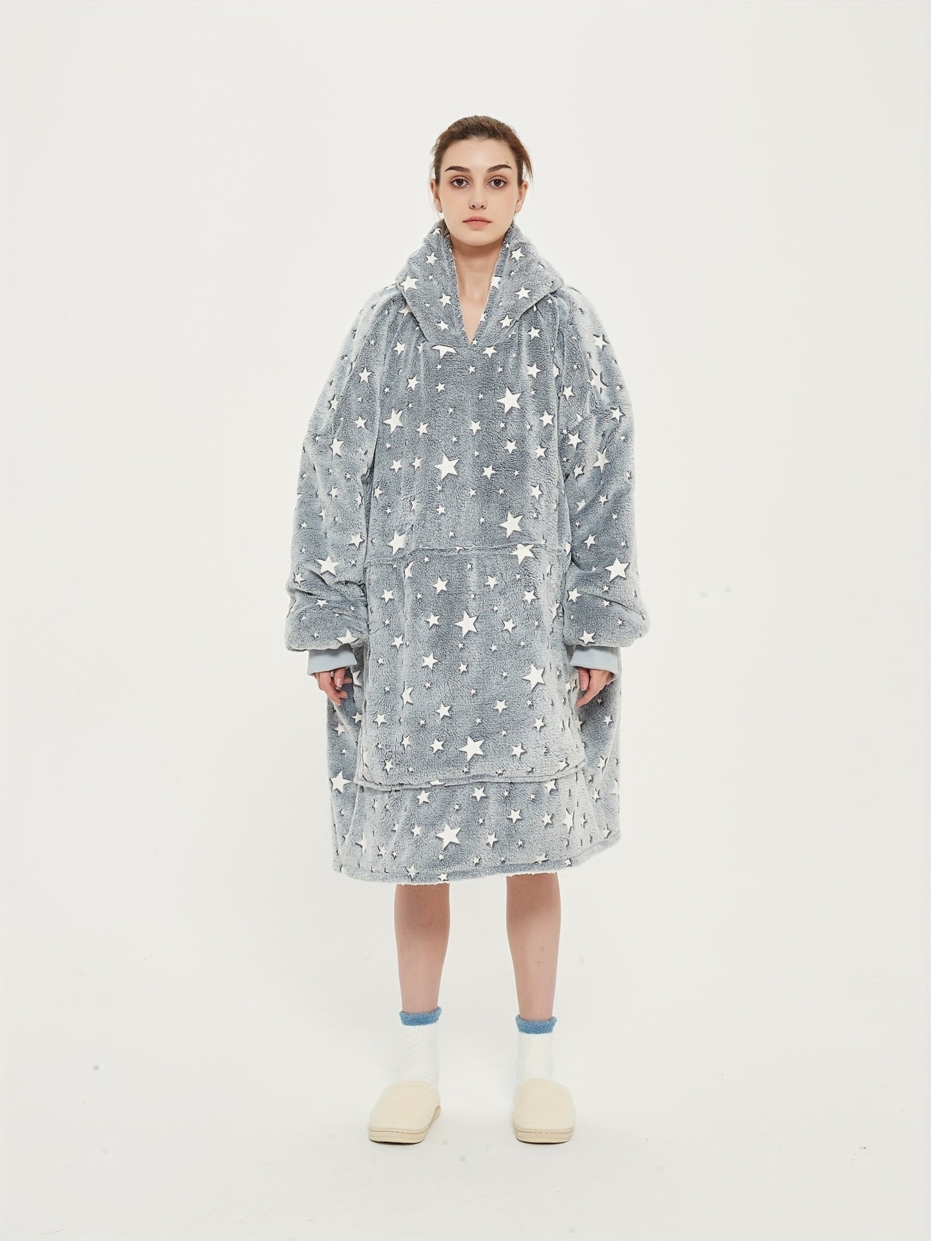  Leopard Print Hooded Fleece Nightgown