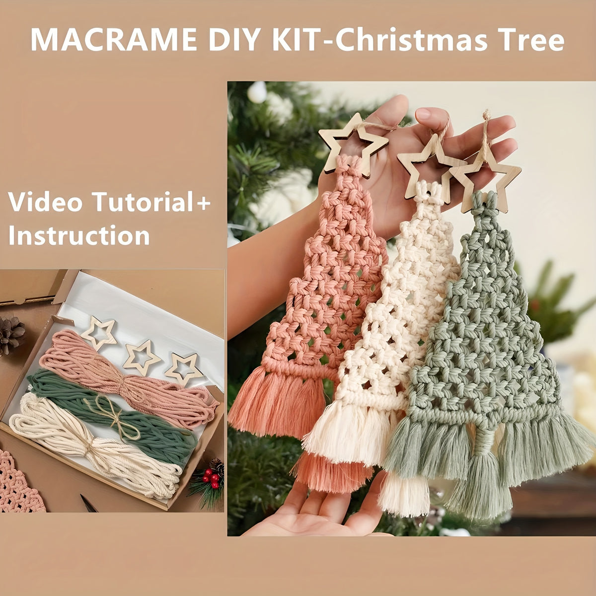 3pcs Macrame Christmas Tree Kit - Perfect Gift for Friends and Family