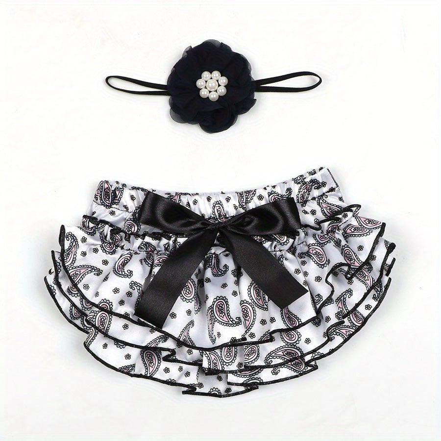2pcs Baby Shorts Cashew Flower Satin PP Pants Sunflower Headband Set