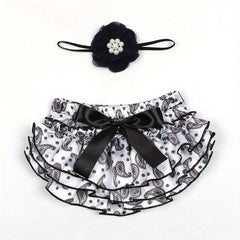 2pcs Baby Shorts Cashew Flower Satin PP Pants Sunflower Headband Set